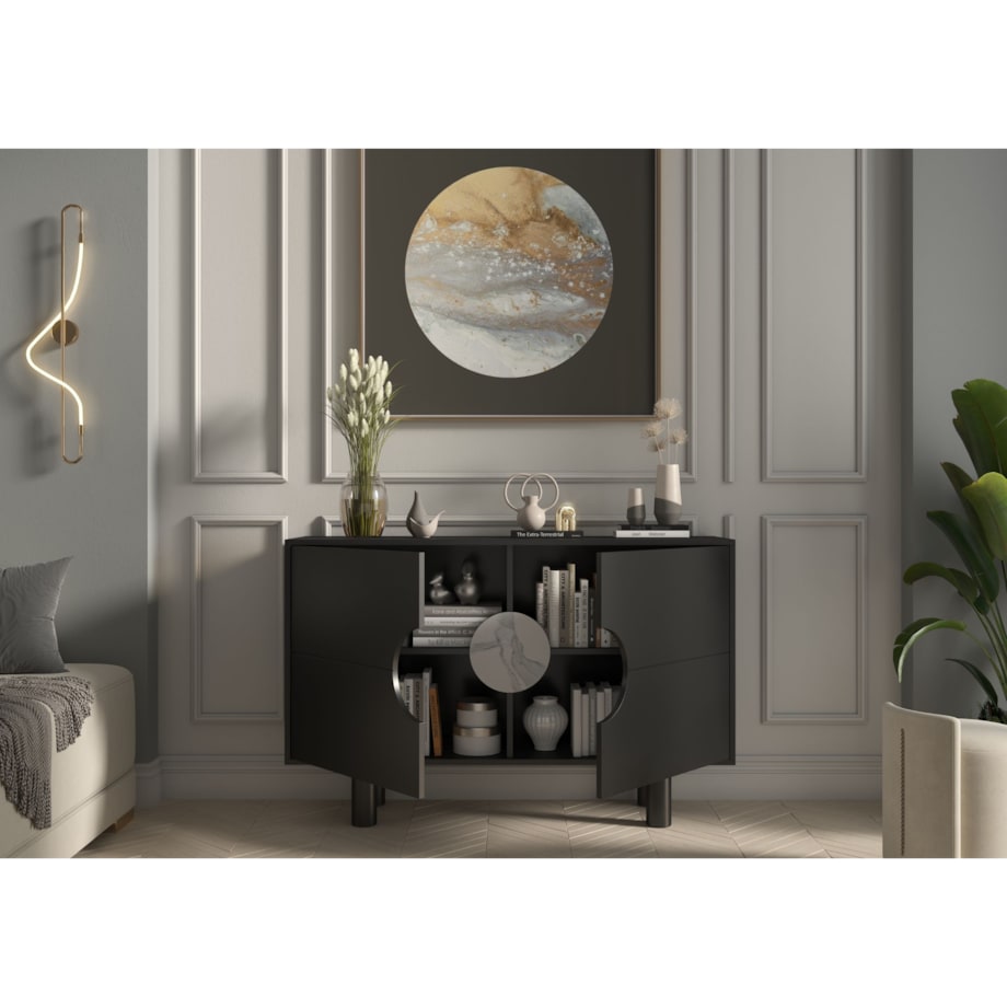 Nowoczesna komoda z marmurem Dancan ZOE 2D / kolor czarny / szer. 140 cm