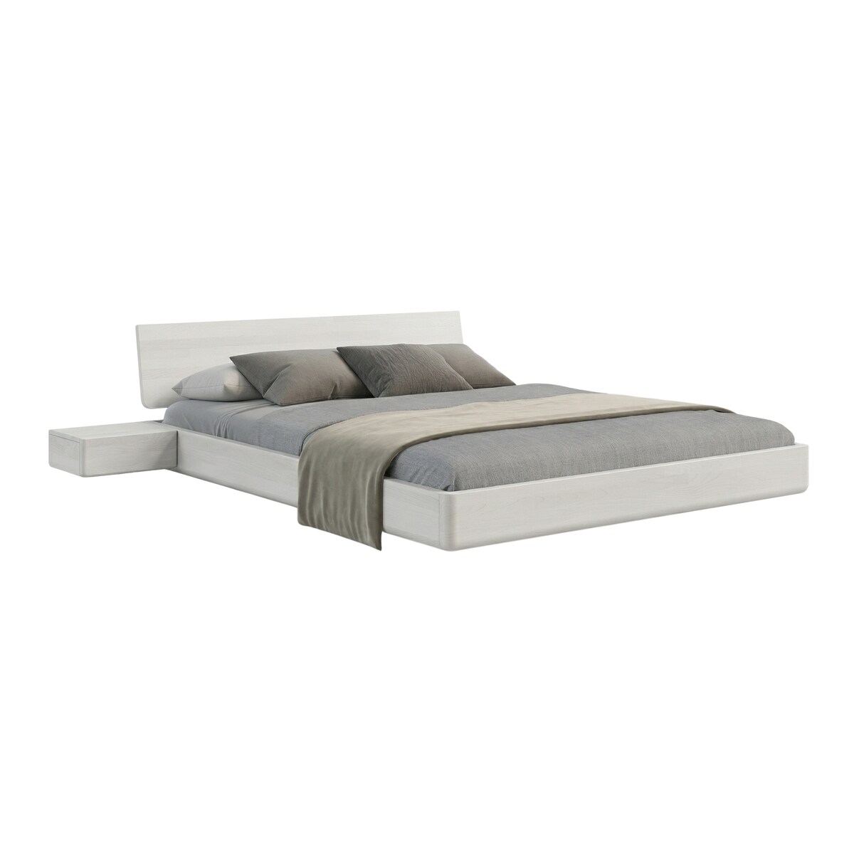 Łóżko lewitujące drewniane bukowe Visby LENA z szafkami / 200x200 cm, kolor biały