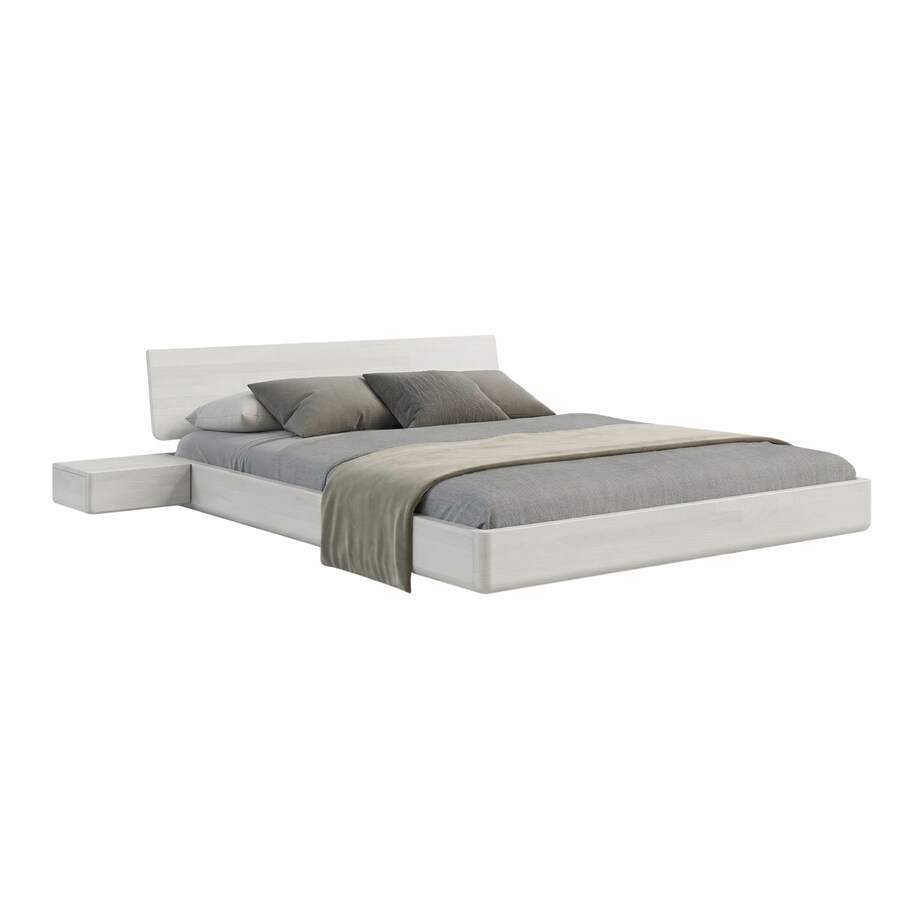 Łóżko lewitujące drewniane bukowe Visby LENA z szafkami / 200x200 cm, kolor biały