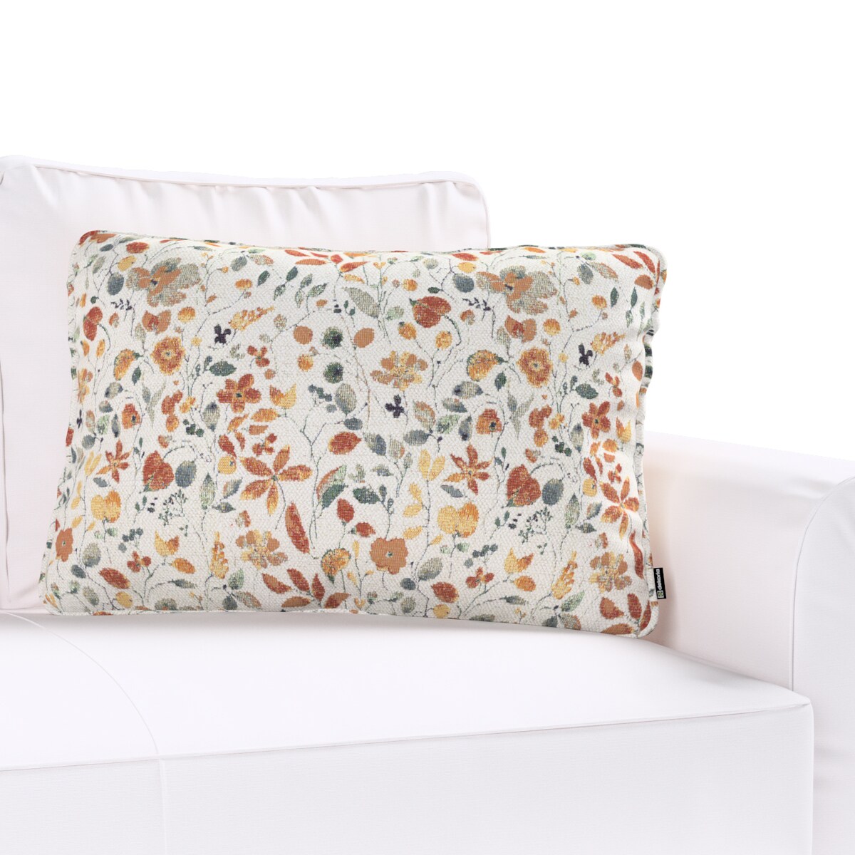 Poszewka Gabi na poduszkę prostokątna 60x40 pomarańczowo-zielone kwiaty na kremowym tle