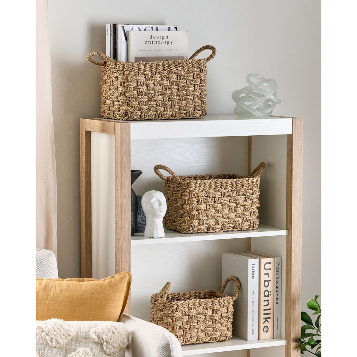 Zestaw 3 koszy z trawy morskiej jasny HOIAN