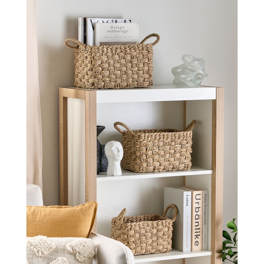 Zestaw 3 koszy z trawy morskiej jasny HOIAN