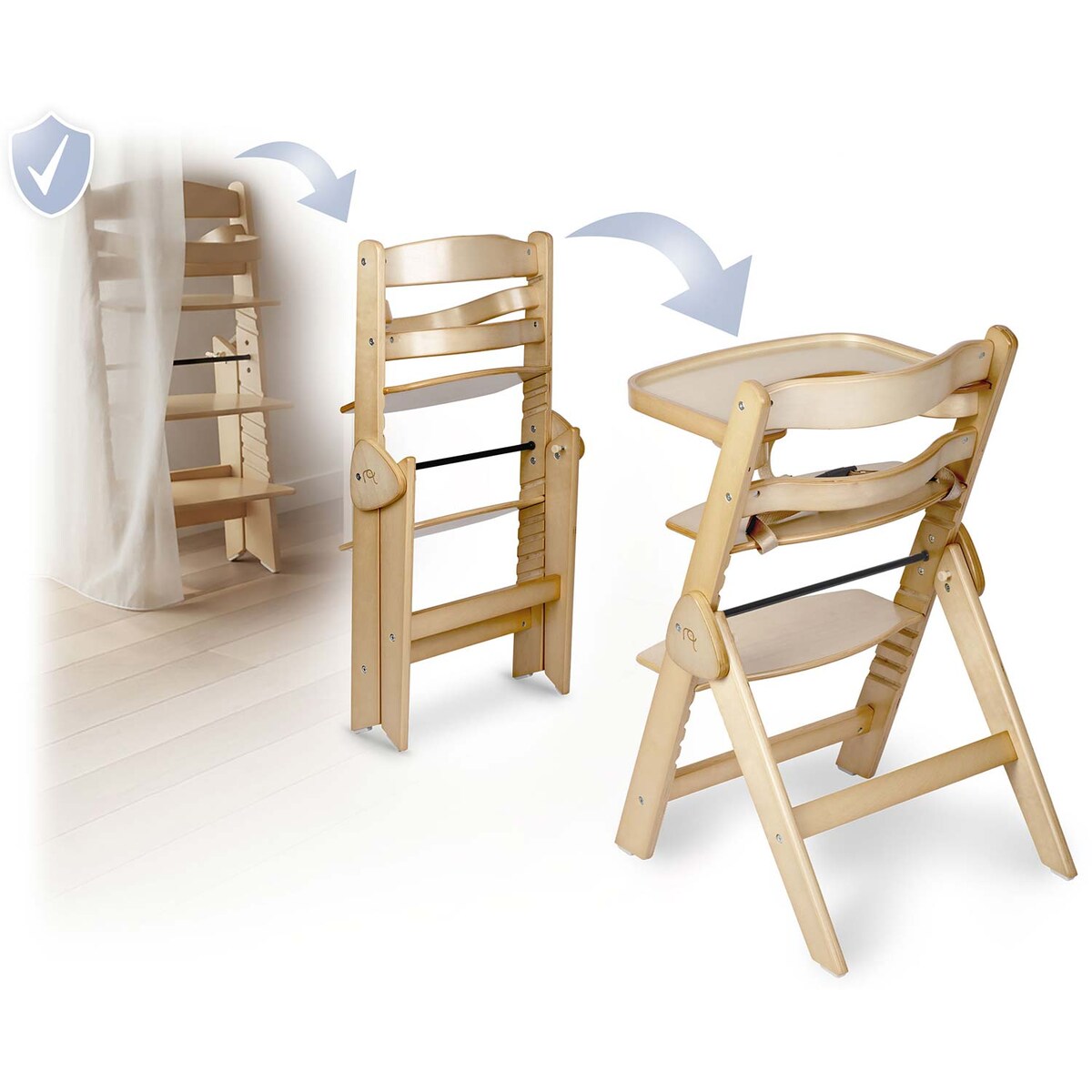 Drewniane krzesełko do karmienia Nukido składane regulowane pasy 702000