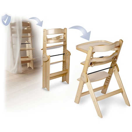 Drewniane krzesełko do karmienia Nukido składane regulowane pasy 702000