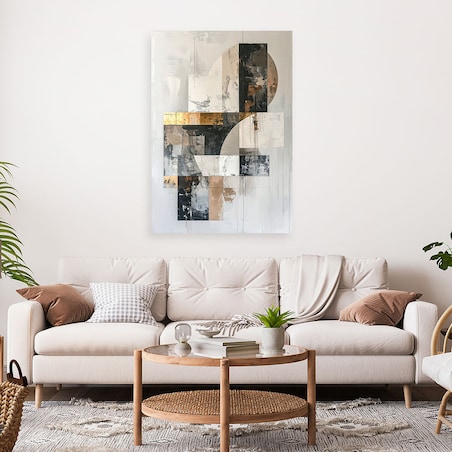 Obraz do salonu sypialni biura loftu, Nowoczesna Abstrakcja geometryczna w beżowo kolorach 80x120 cm