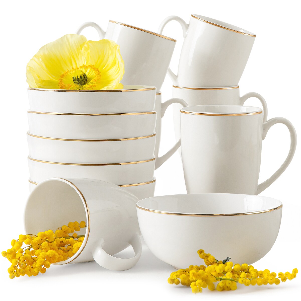 KONSIMO AD BELLA, Zestaw śniadaniowy 6 os. (12 el.), kolor ecru/złoty