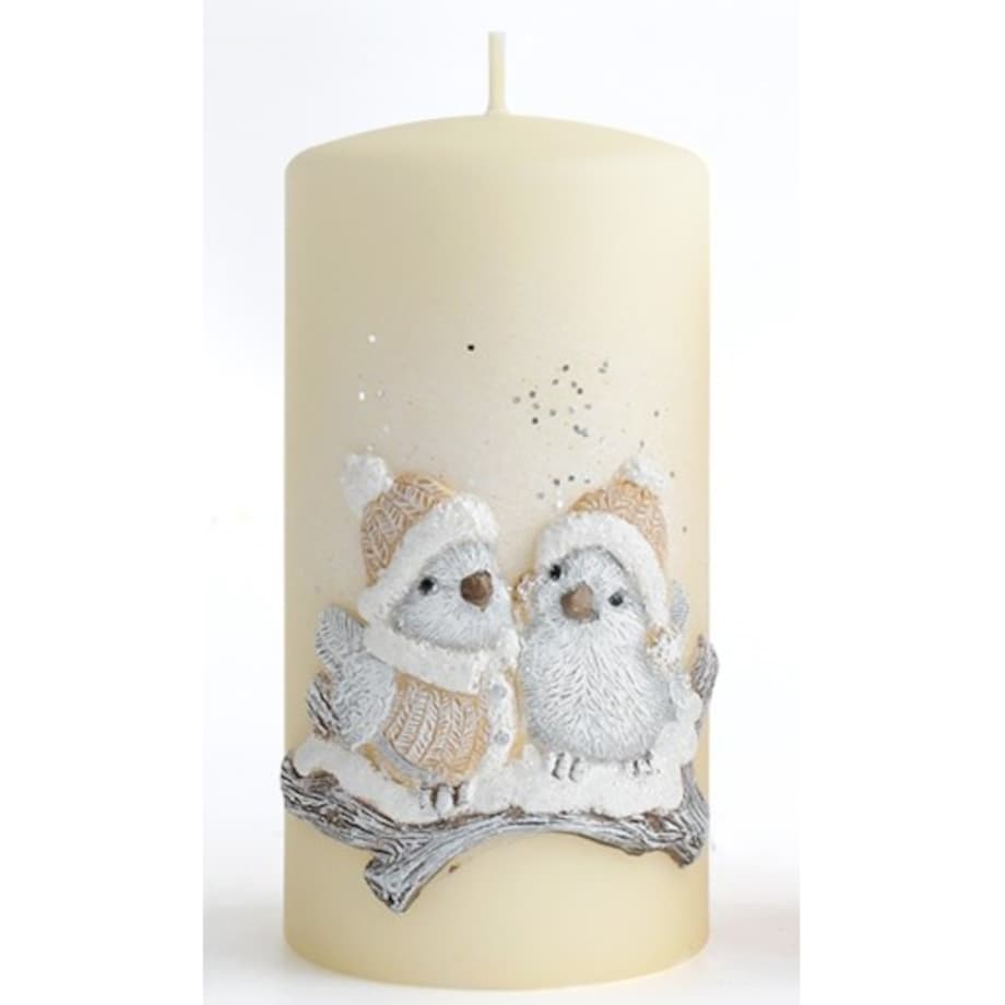 Świeca PTASZEK KAROLEK walec mały 7xh10cm parafinowa kremowa