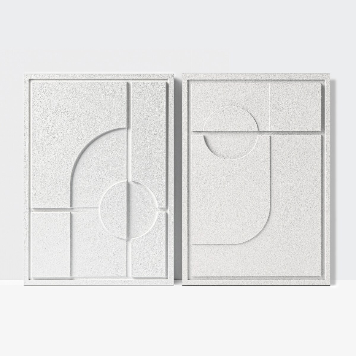 Zestaw 2 Obrazy 3D 50x70cm Geometric – Dekoracje ścienne z Tynku Naturalnego, Bianco, Minimalistyczne Reliefy
