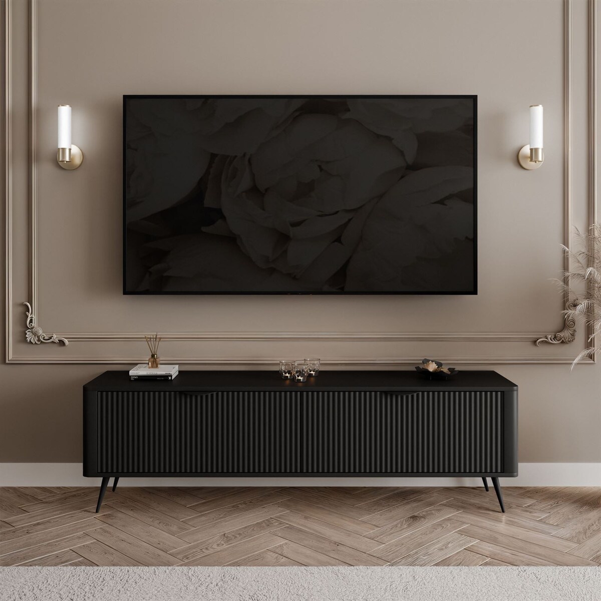 Szafka RTV SCARLETT 2D 163 cm na nóżkach czarna