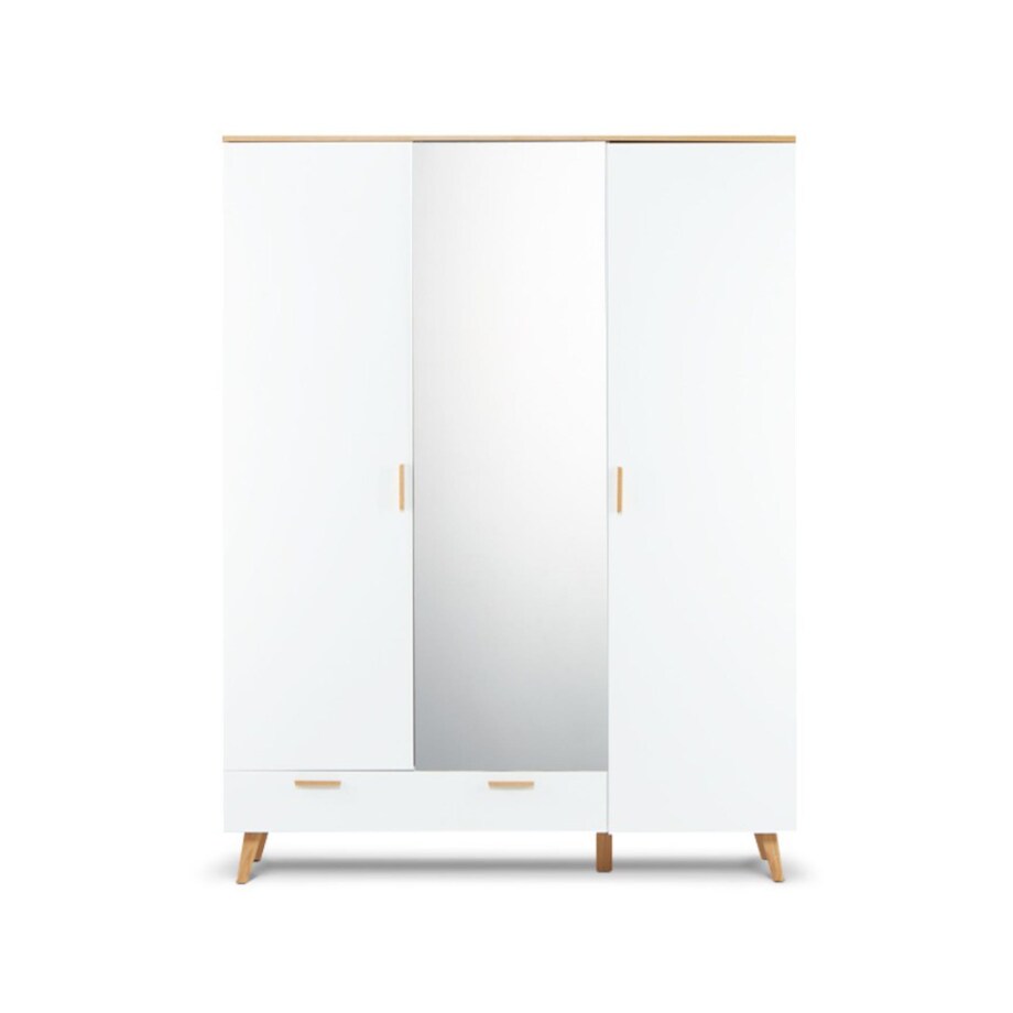 KONSIMO FRISK Biała szafa z lustrzanymi drzwiami w stylu skandynawskim