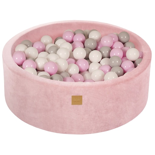 MeowBaby® Velvet Pudrowyróż Okrągły Suchy Basen 90x30cm dla Dziecka, piłki: Biały/Szary/Pastelowy róż