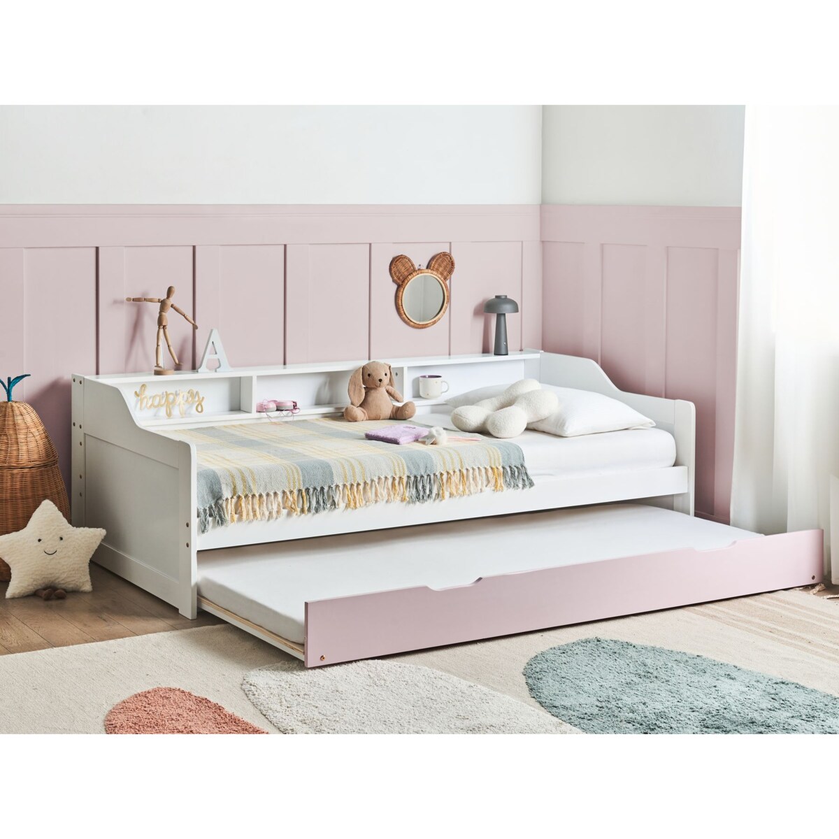 Łóżko wysuwane Drewno sosnowe EDERN 90 x 200 cm Różowy