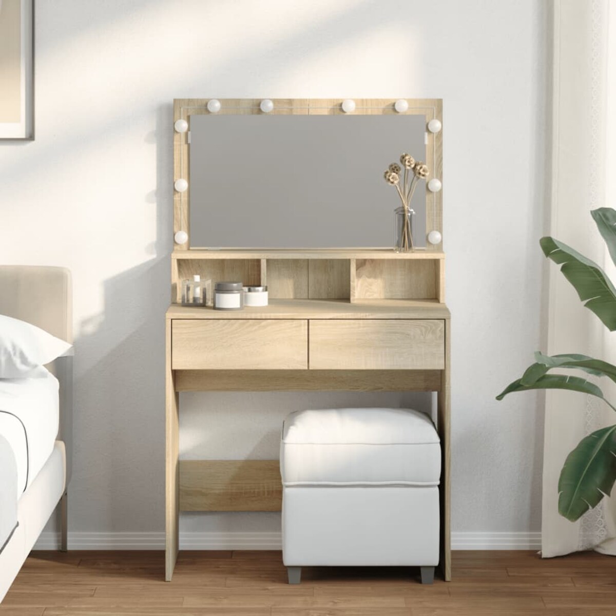 vidaXL Toaletka z oświetleniem LED, dąb sonoma, 80x41x134,5 cm