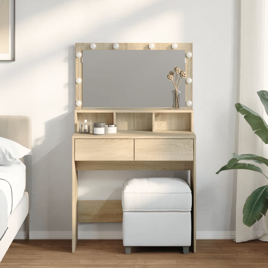 vidaXL Toaletka z oświetleniem LED, dąb sonoma, 80x41x134,5 cm
