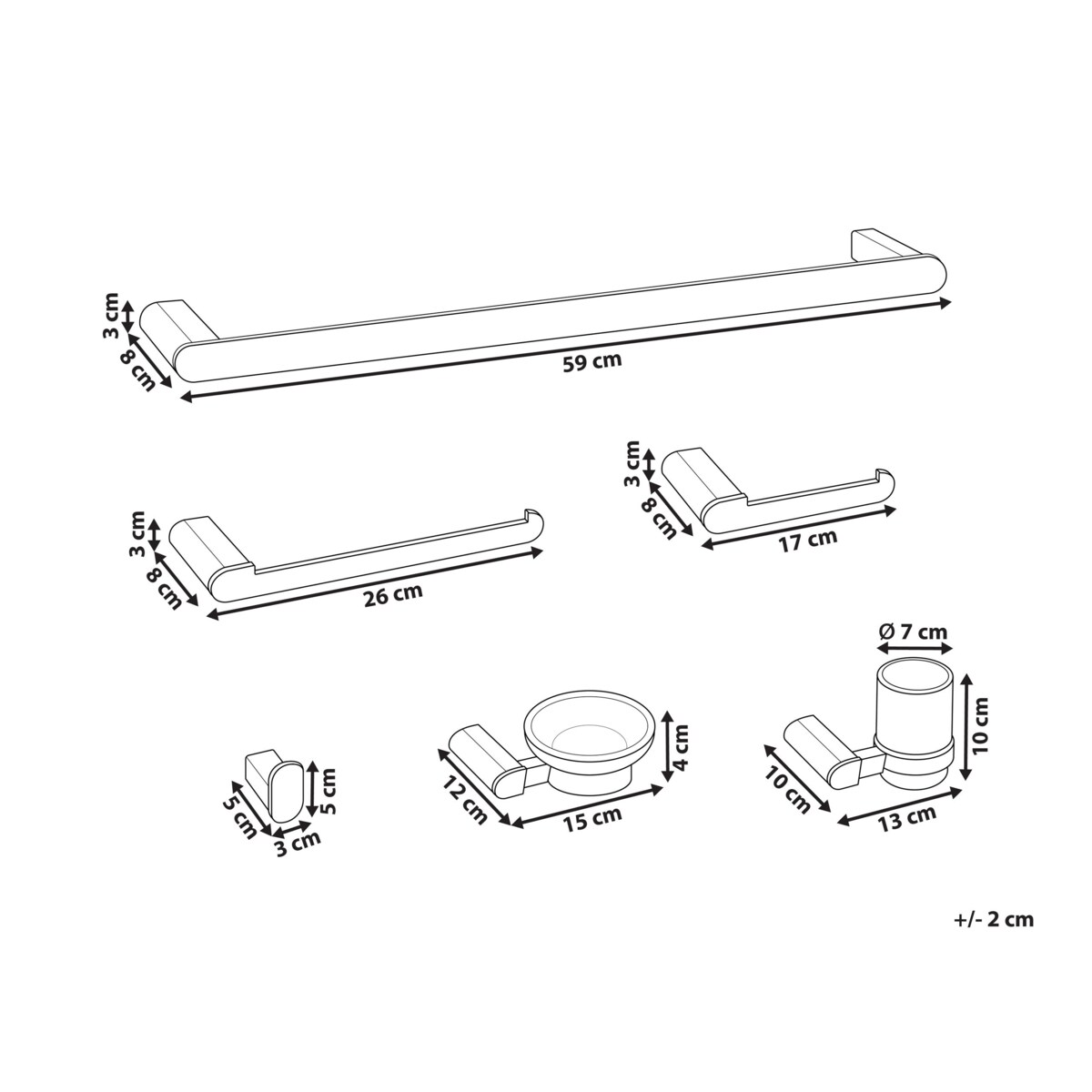 Zestaw akcesoriów toaletowych 6 elementów PARACAS Z uchwytami i haczykami na ręczniki Czarny