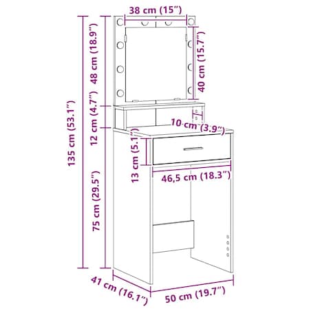 vidaXL Toaletka z półką Biały 50 x 41 x 135 cm Materiał drewnopochodny