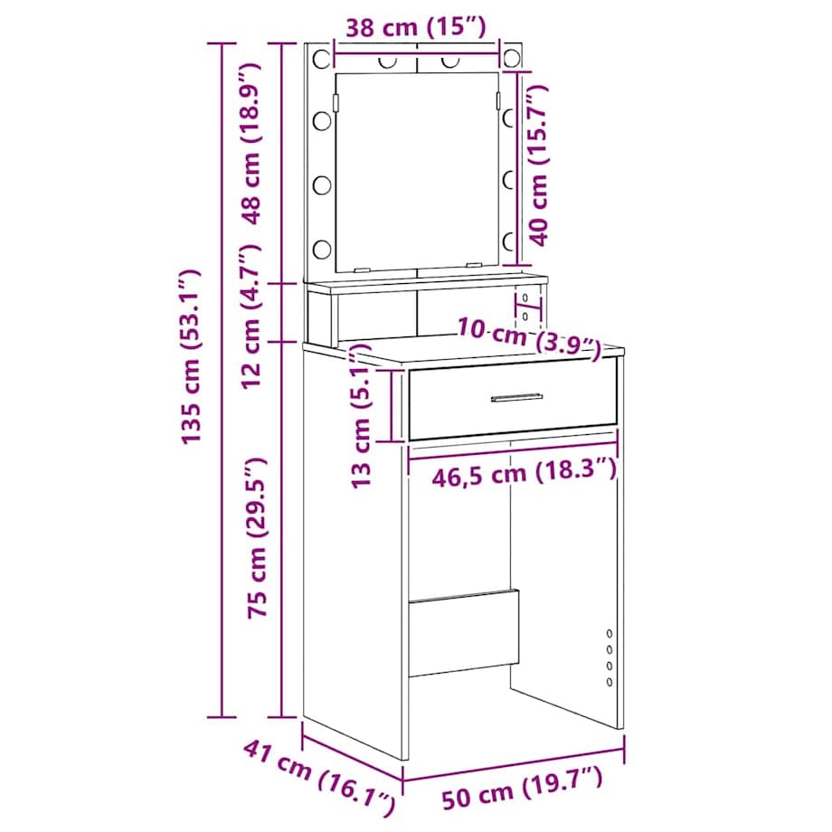 vidaXL Toaletka z półką Biały 50 x 41 x 135 cm Materiał drewnopochodny