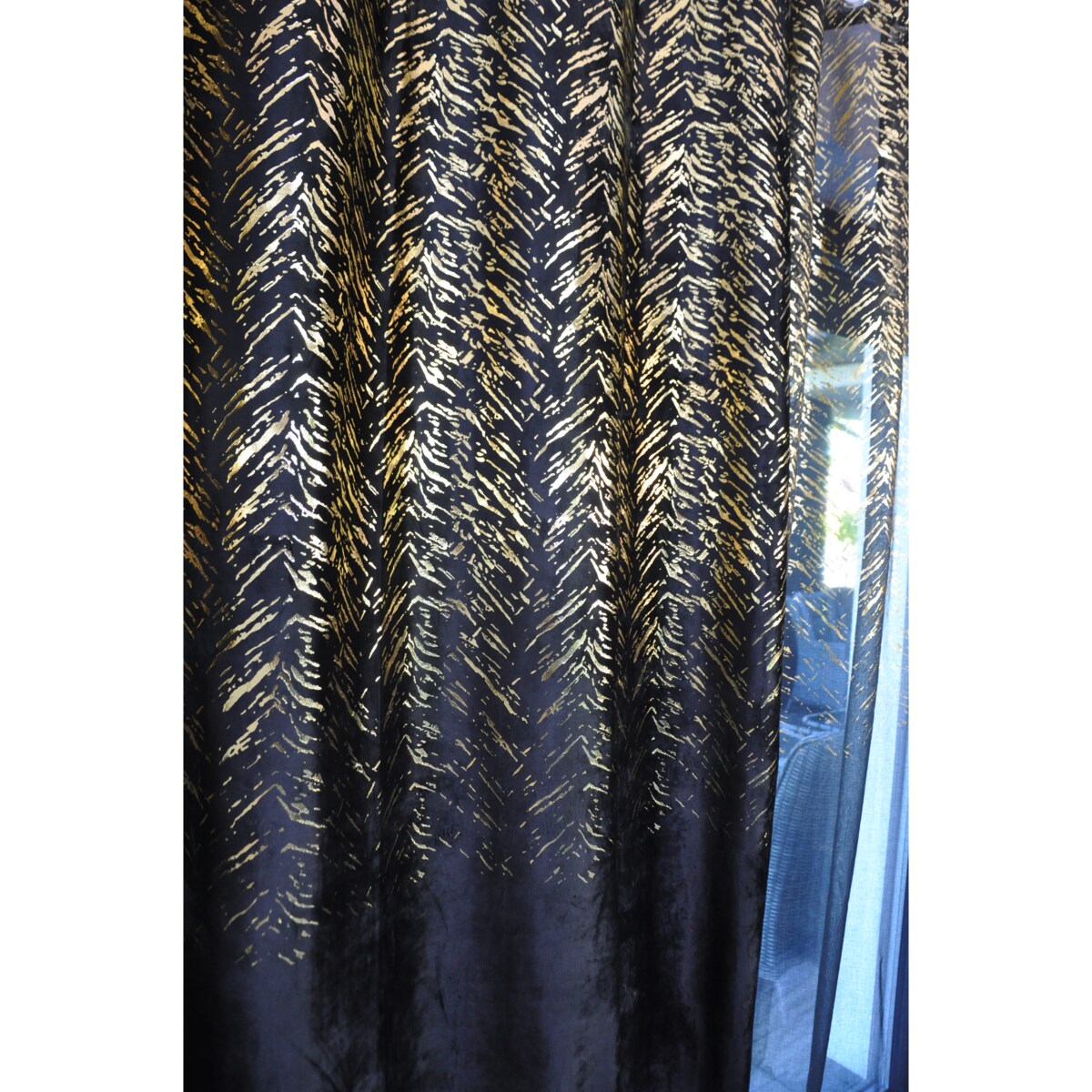 zasłona welurowa "velvet glow" złoty print 140x250 cm czarny