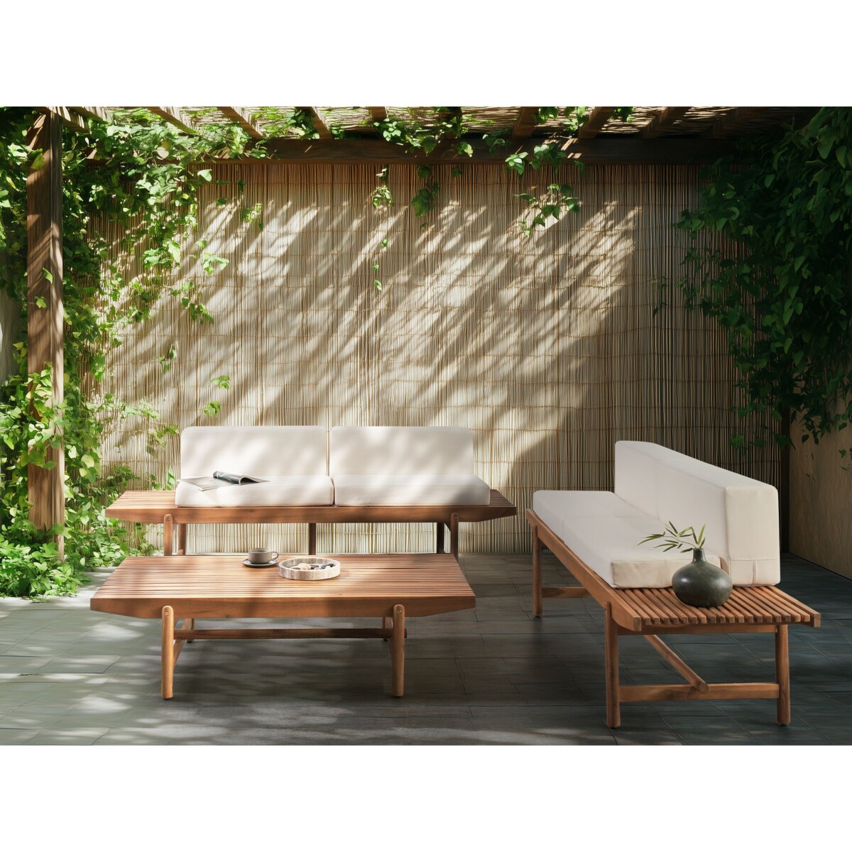 Zestaw ogrodowy ze stolikiem dla 4 osób GIAVENO Drewno akacjowe Złamana biel