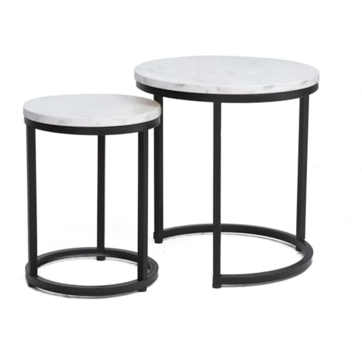 Zestaw 2 ław HOLA biały marmur/czarny
