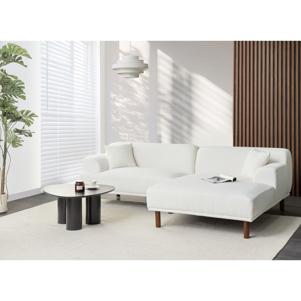 Sofa narożna lewostronna HOLT Boucle Biały Lewostronny