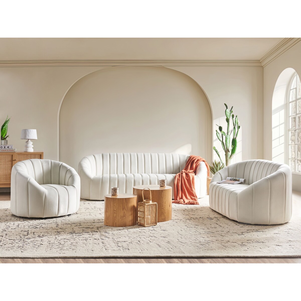 Sofa 2-osobowa welurowa złamana biel MALUNG