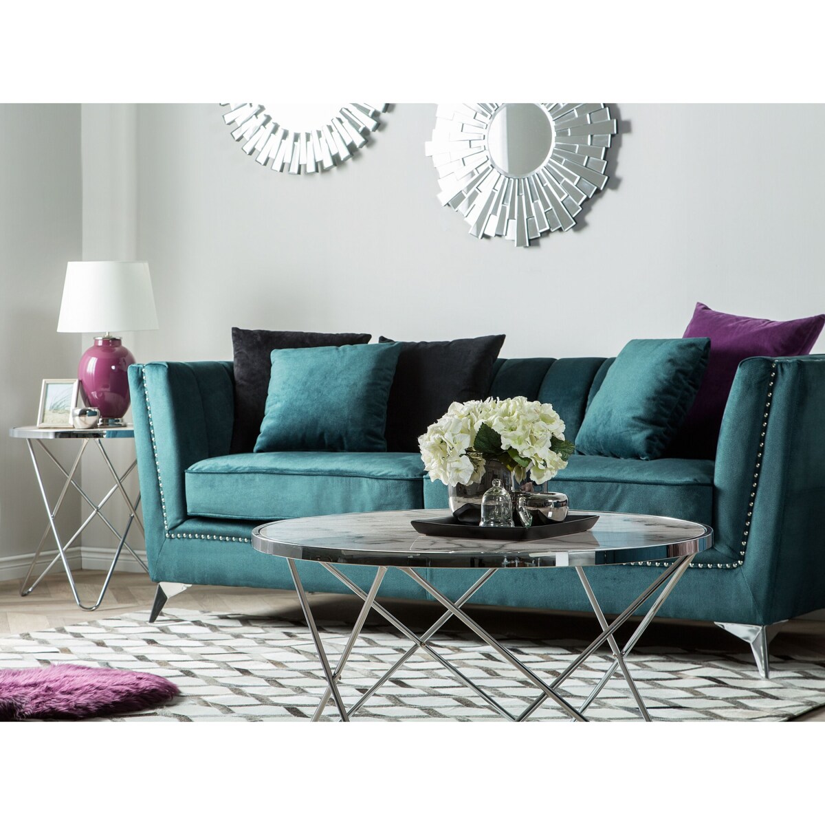 Sofa 3-osobowa welurowa lazurowa GAULA