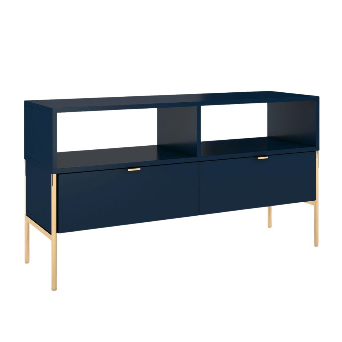 Elegancka granatowa komoda RTV Skandica POLKA na złotych nóżkach