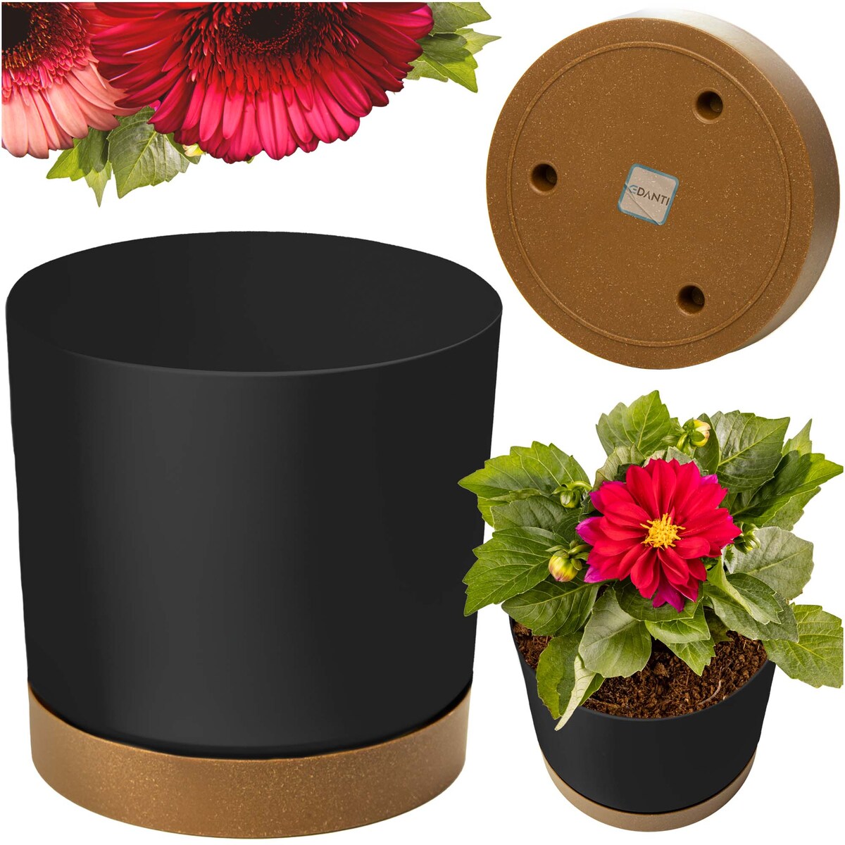 Doniczka Ogrodowa 29,2Cm Z Podstawką Do Domu Donica Plastikowa Antracyt