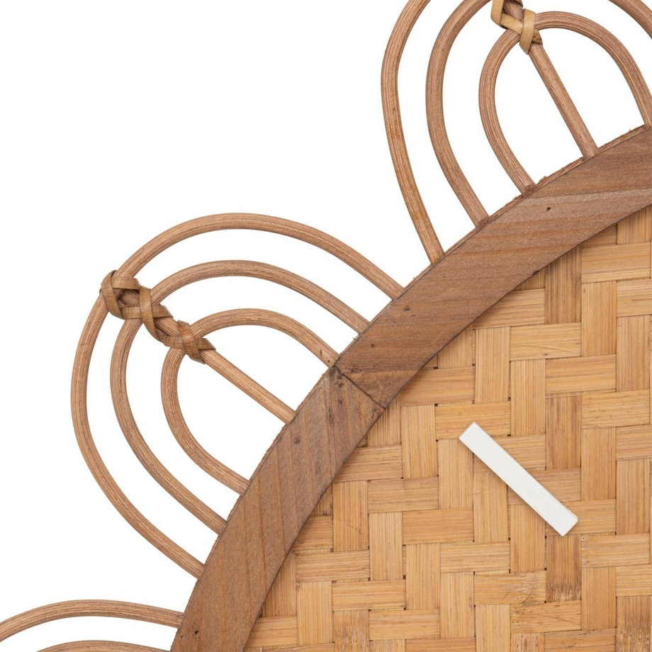 Duży zegar na ścianę w salonie Lour, tarcza z rattanu, boho, Ø 65 cm