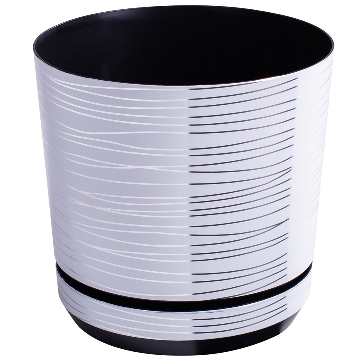 12 cm wzór BIAŁA ZE SREBRNĄ NITKĄ Doniczka z podstawką glamour lustrzane srebrne paski połysk