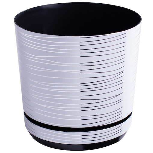 12 cm wzór BIAŁA ZE SREBRNĄ NITKĄ Doniczka z podstawką glamour lustrzane srebrne paski połysk