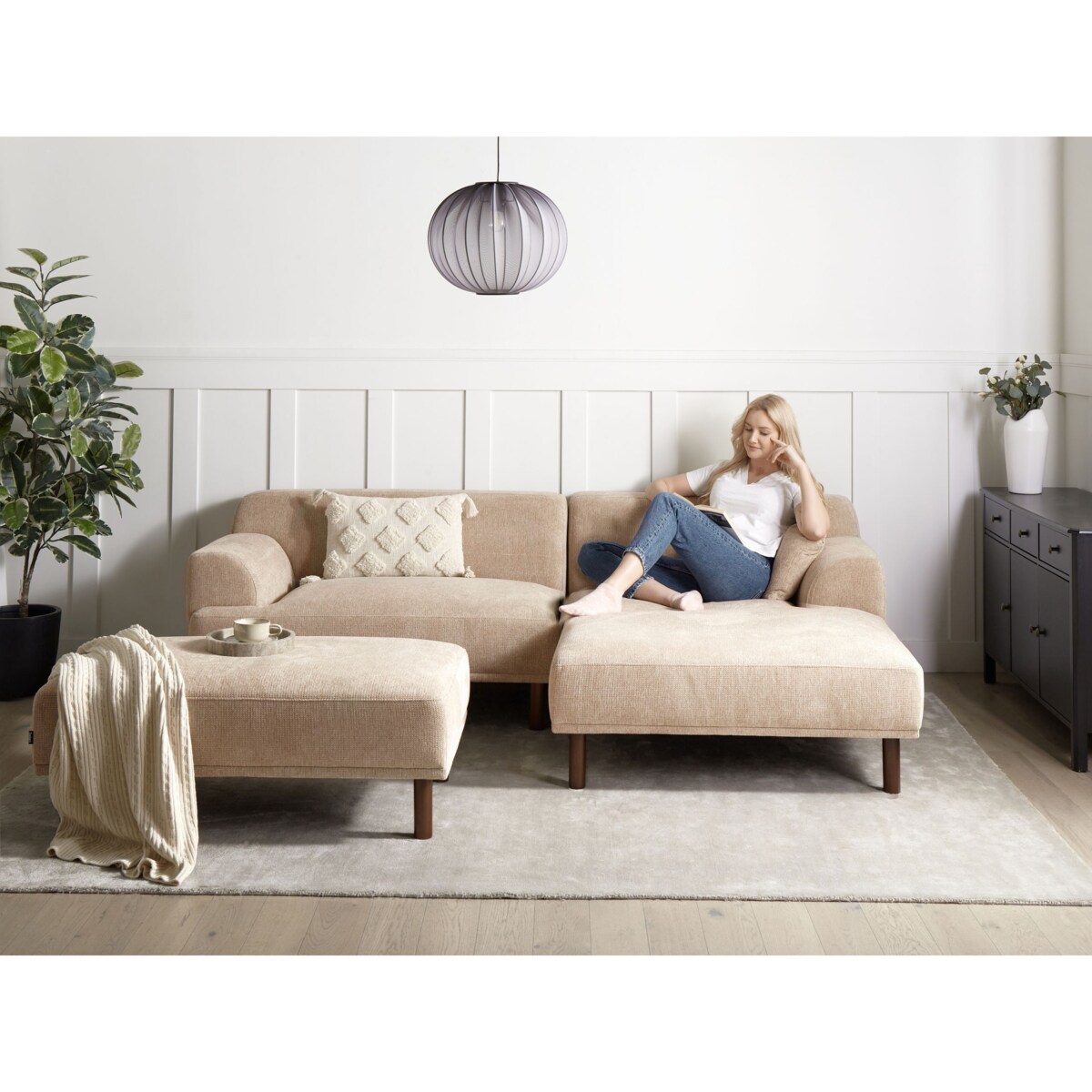 Sofa narożna lewostronna z otomaną HOLT Beżowy Lewostronny