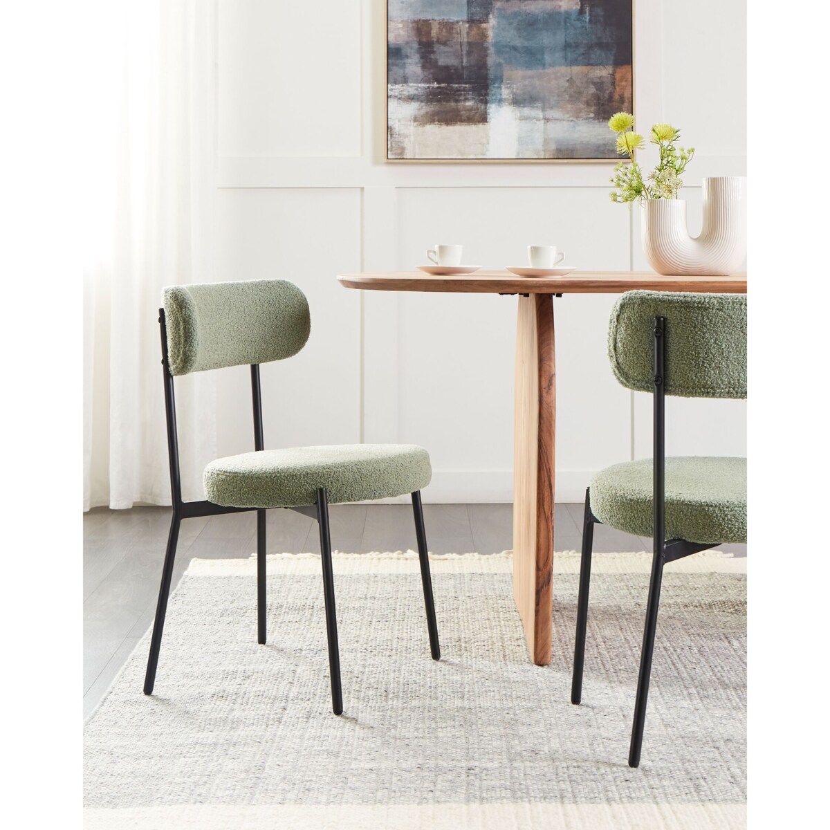 Zestaw 2 krzeseł do jadalni ALLISON Boucle Jasnozielony