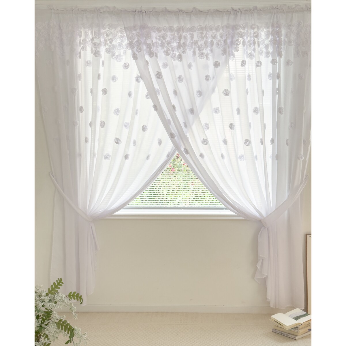 firana z szyfonu zakładana "french roses" wyszywane róże | 500x250 taśma