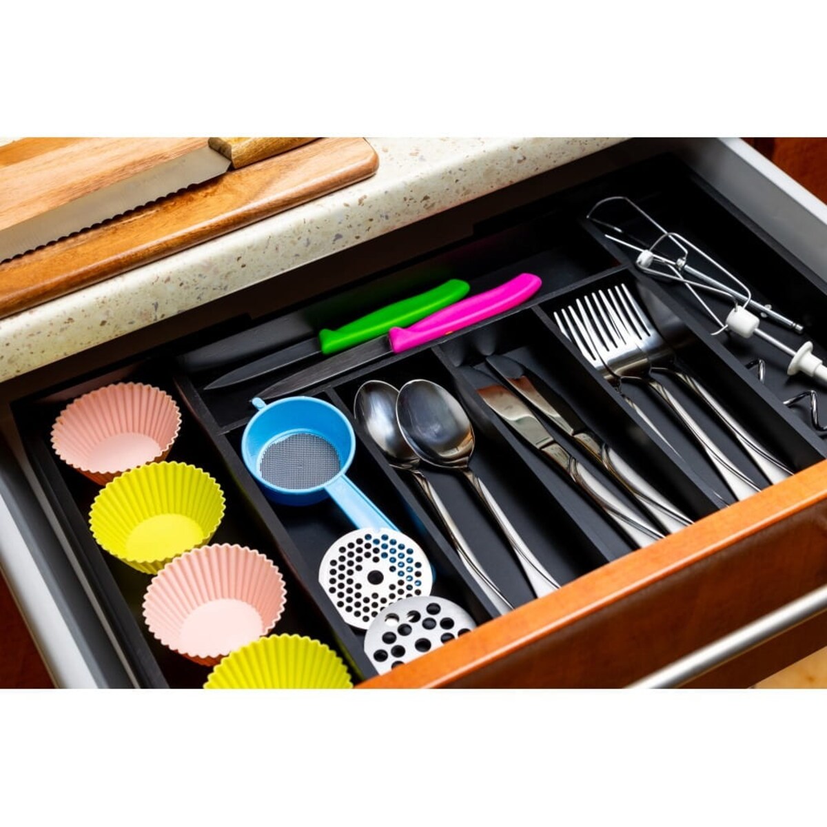 Wkład organizer do szuflady na sztućce rozsuwany 52/31x31cm czarny KINGHOFF