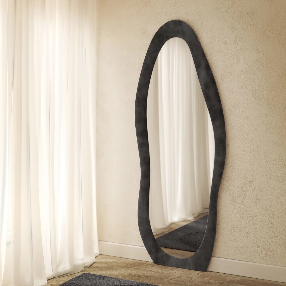 Lustro w nieregularnej ramie aksamitne czarne 170x60 cm