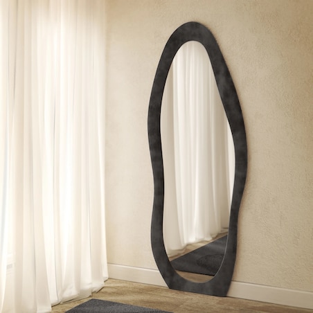 Lustro w nieregularnej ramie aksamitne czarne 170x60 cm