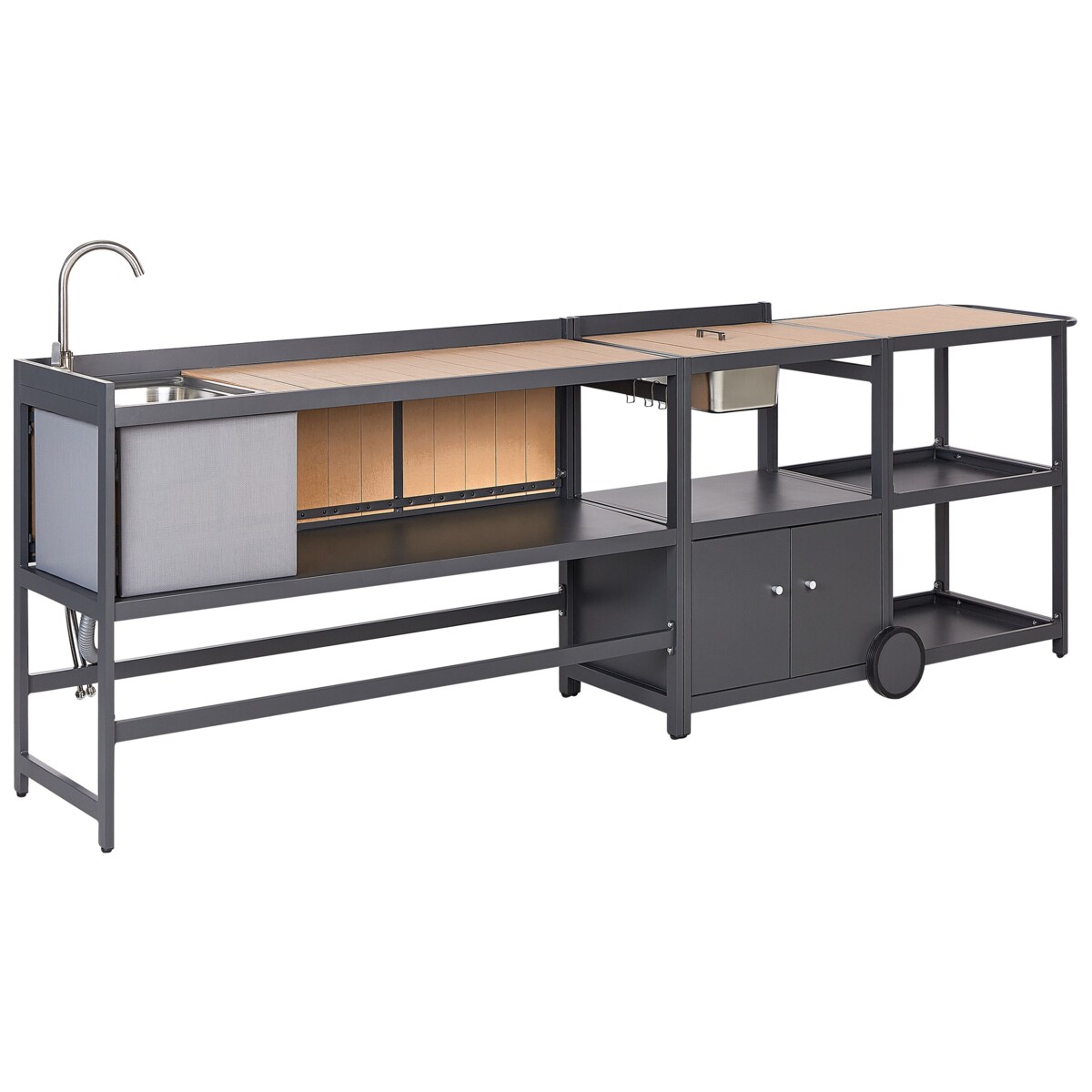 3 częściowa kuchnia ogrodowa szafka i wyspa ze zlewem jasne drewno ORTISEI