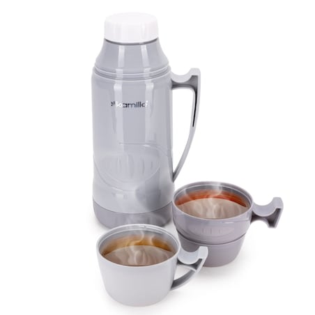 Termos ze szklanym wkładem uchwytem i kubeczkami 600ml KAMILLE