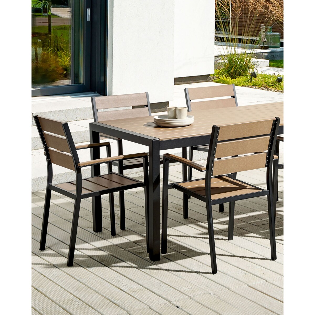 Zestaw 6 krzeseł ogrodowych jasne drewno z czarnym VERNIO