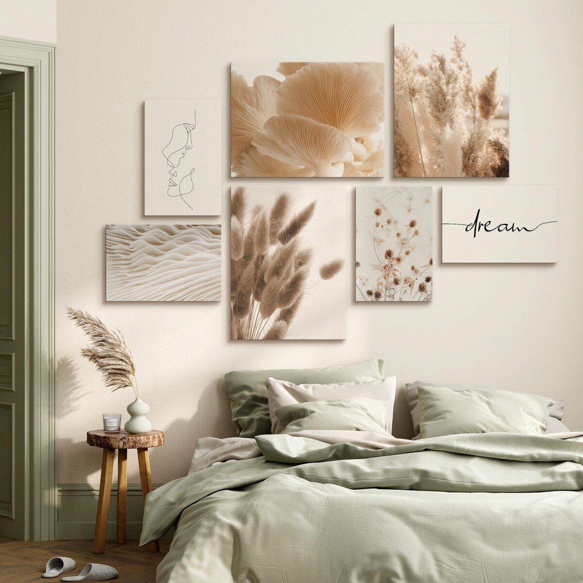 Zestaw Obrazów Do Salonu Trawa Pampasowa Styl BOHO 110x80cm