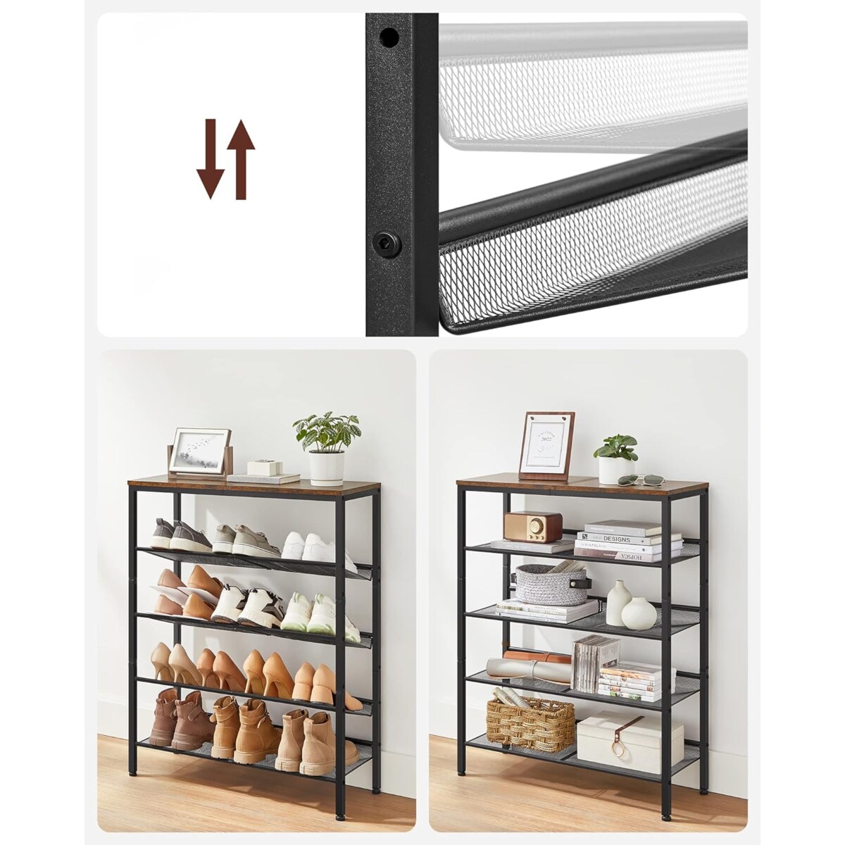 Szafka Na Buty 75X28X93 Cm Rustykalny Brąz, Czarny