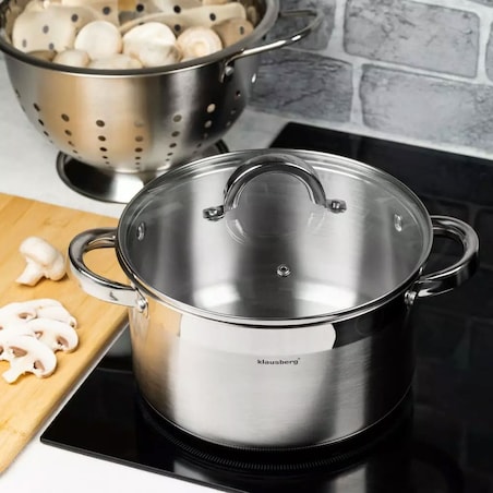 Garnek stalowy z pokrywką indukcja gaz 4.6L 22cm KLAUSBERG