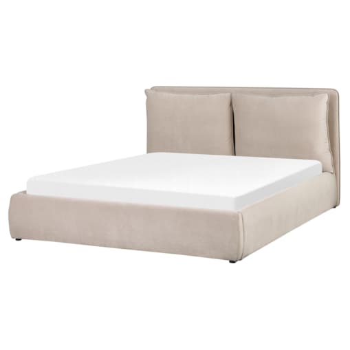 Łóżko z pojemnikiem welurowe 160 x 200 cm beżowe BAJONNA