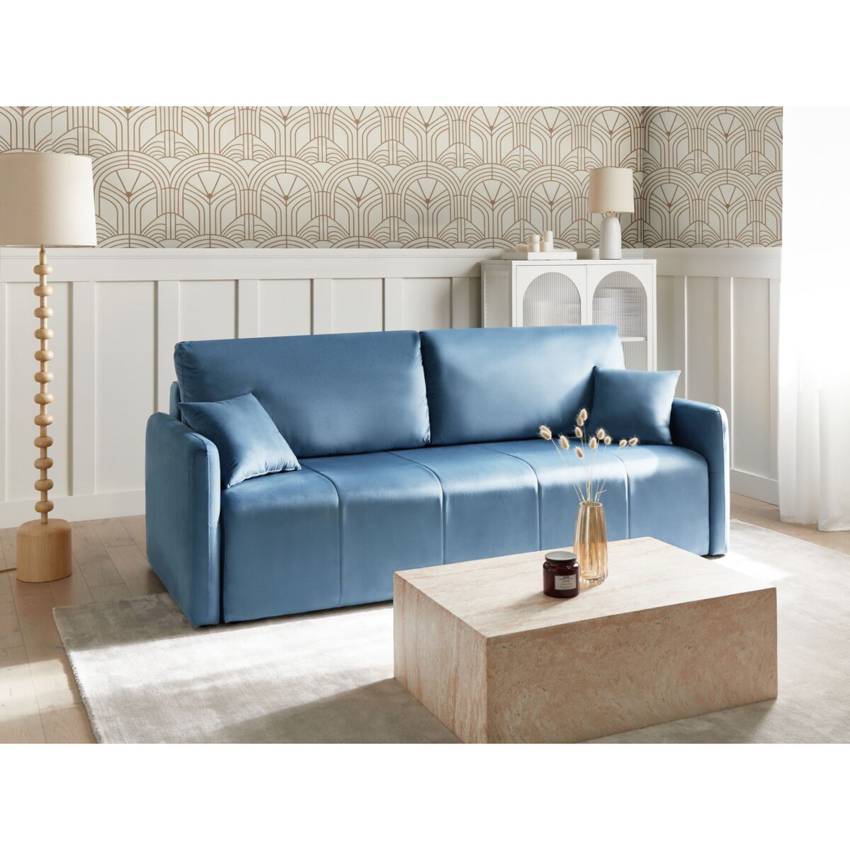 Sofa rozkładana dla 3 osób EGGE Welur Niebieski