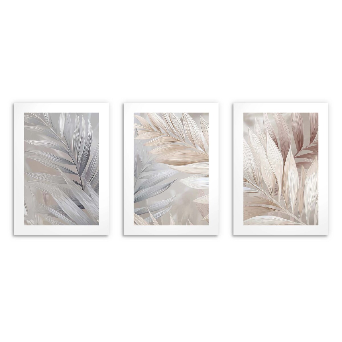 Plakaty w ramkach Liście Boho Obrazy do sypialni Pióra Ecru Beż Dekoracje