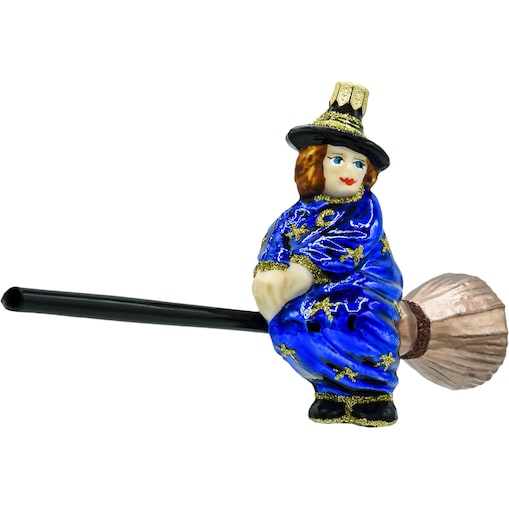 Bombka choinkowa szklana: Niebieska Czarownica na Miotle