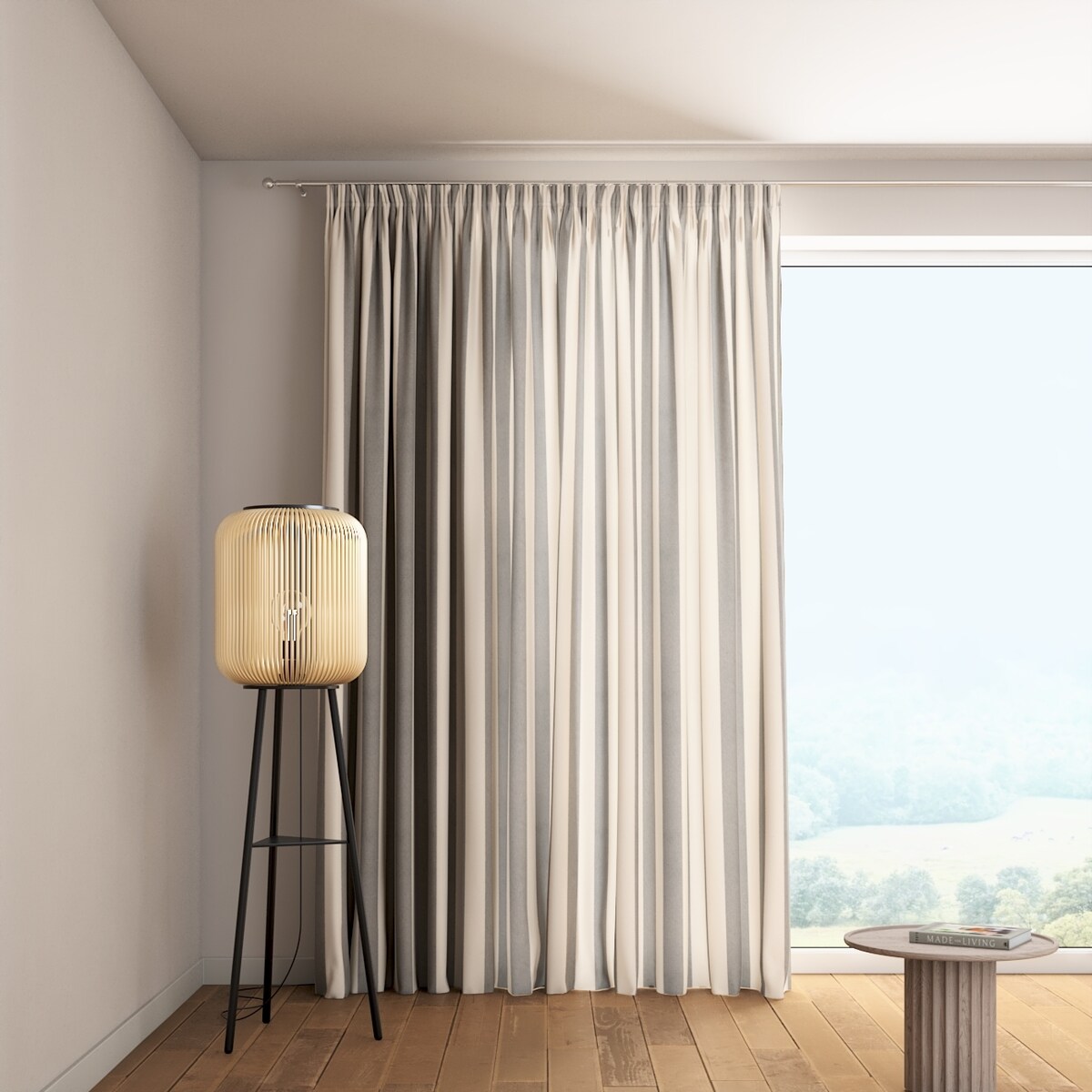 Zasłona na taśmie marszczącej 1 szt. 130x260 biało-szare pionowe pasy (5,5cm)