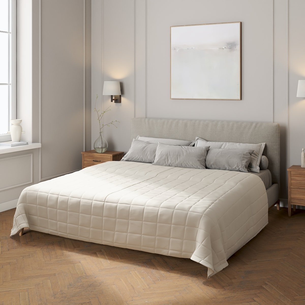 Narzuta pikowana w kratę 260x210 silver(jasnoszary)